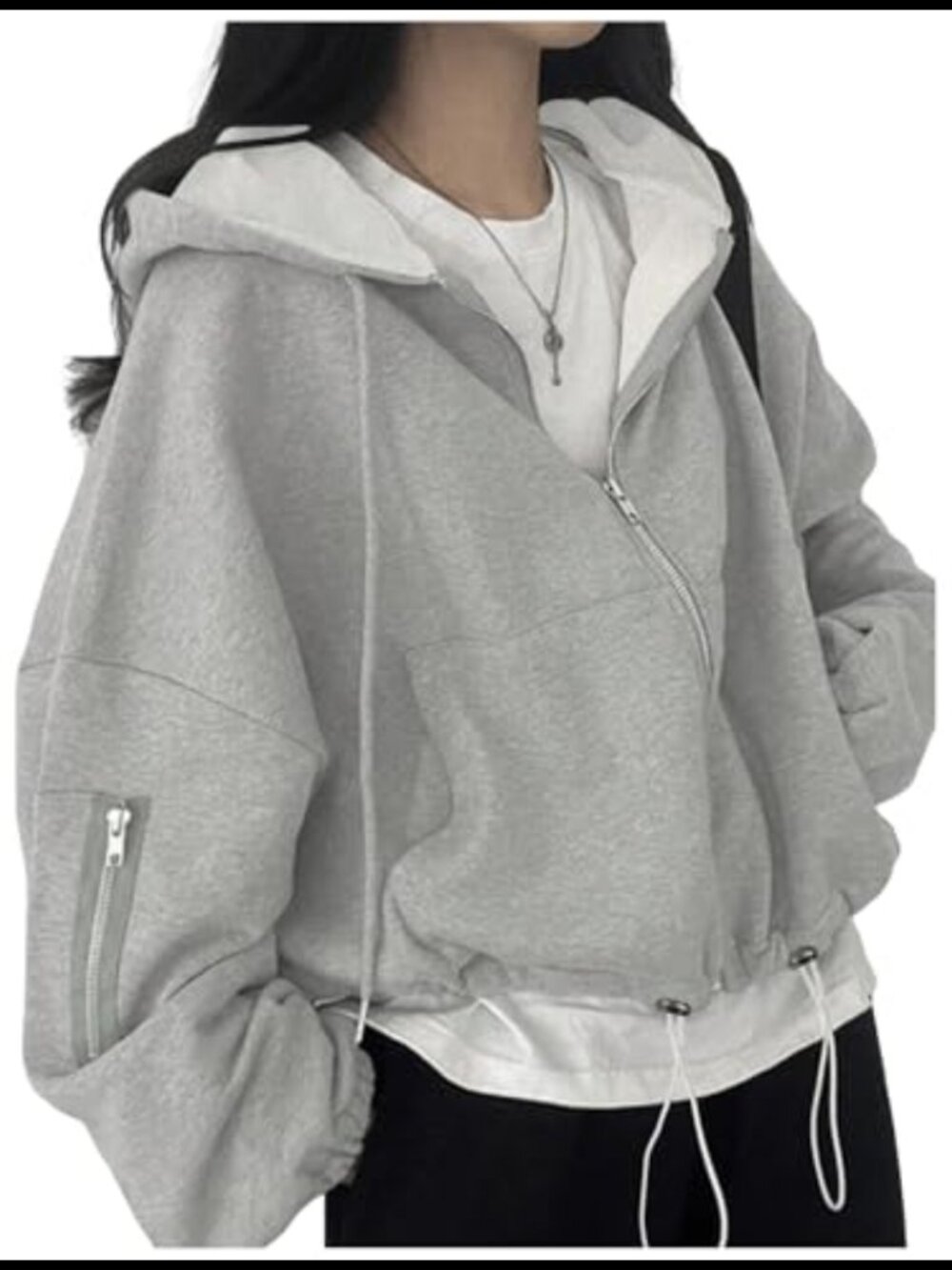 Zip Up Hoodie Oversized Baggy Drop Shoulder Sweatshirt